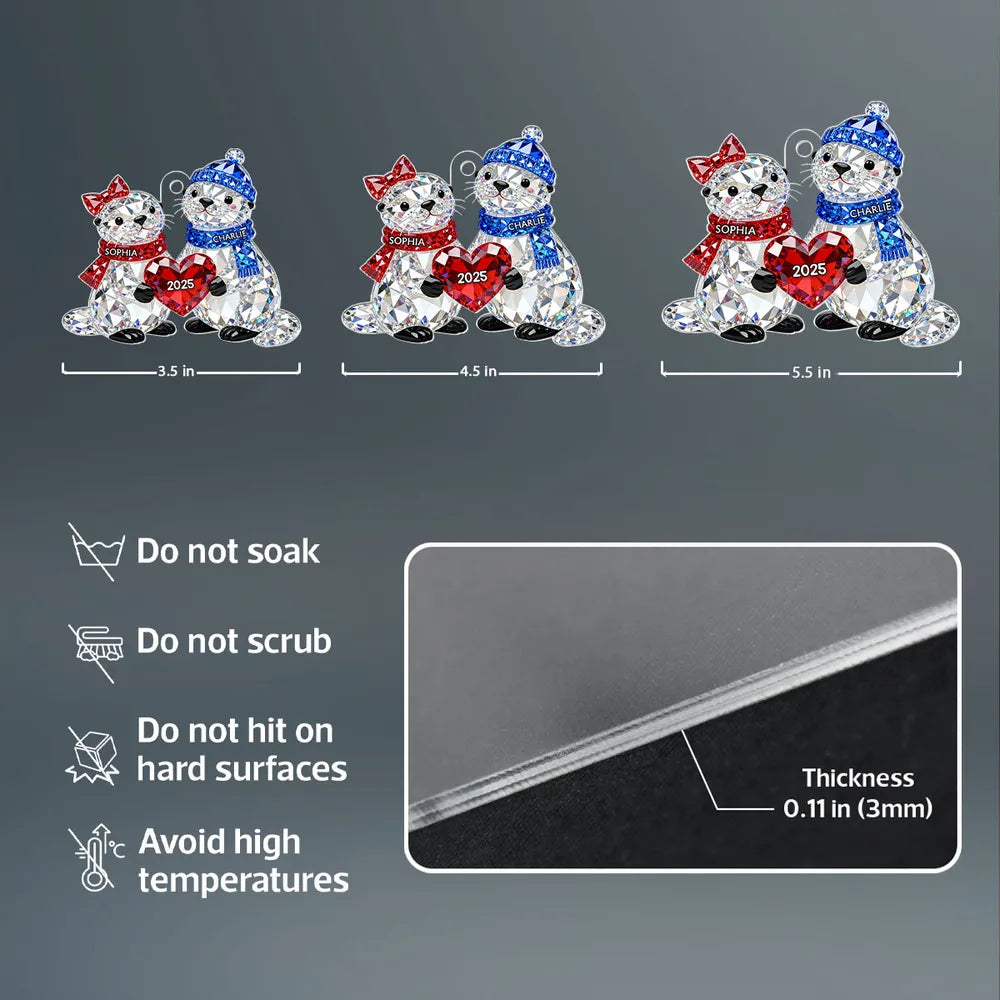 3D Crystal Effect Christmas Animal Couple - Personalized Acrylic Ornament - Heartwarming Christmas Gift for Couple