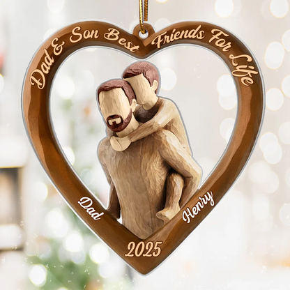 Dad And Son Daughter Heart Christmas - Personalized Acrylic Ornament - Heartwarming Christmas Gift For Dad, For Family