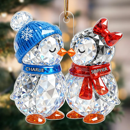 3D Crystal Effect Christmas Penguins Couple - Personalized Acrylic Ornament - Heartwarming Christmas Gift for Couple