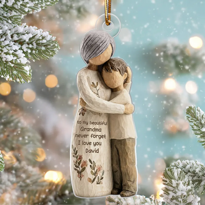 Grandma And Grandkid Faux Wood - Personalized Acrylic Ornament - Heartwarming Christmas Gift For Grandma, For Family