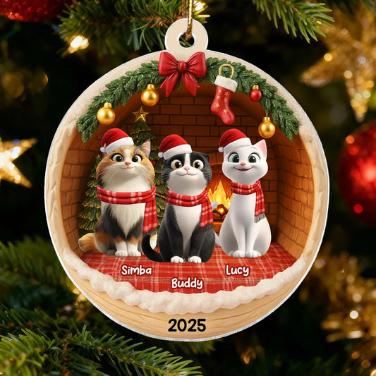 3D Christmas Cats Cozy House - Personalized Acrylic Ornament - Christmas Gift for Cat Lovers