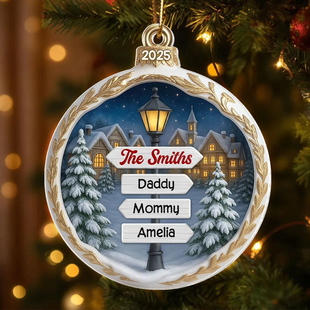 Custom Name Family Sign Post - Personalzied Acrylic Ornament - Christmas Gift for Family