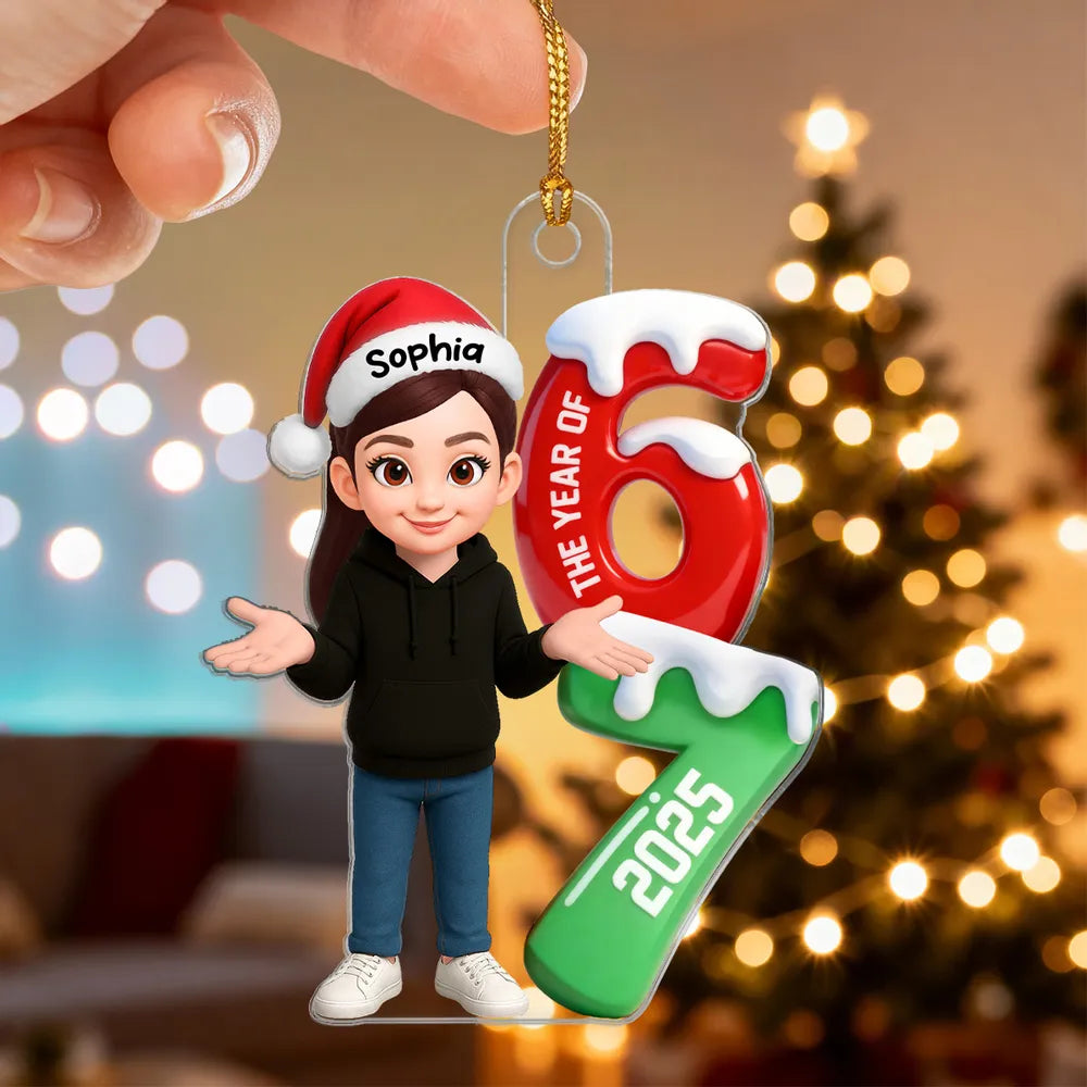 3D Effect 67 Six Seven 2025 Slang Christmas - Personalized Acrylic Ornament - Funny Christmas Gift For Teen, Grandkid, Gen Alpha