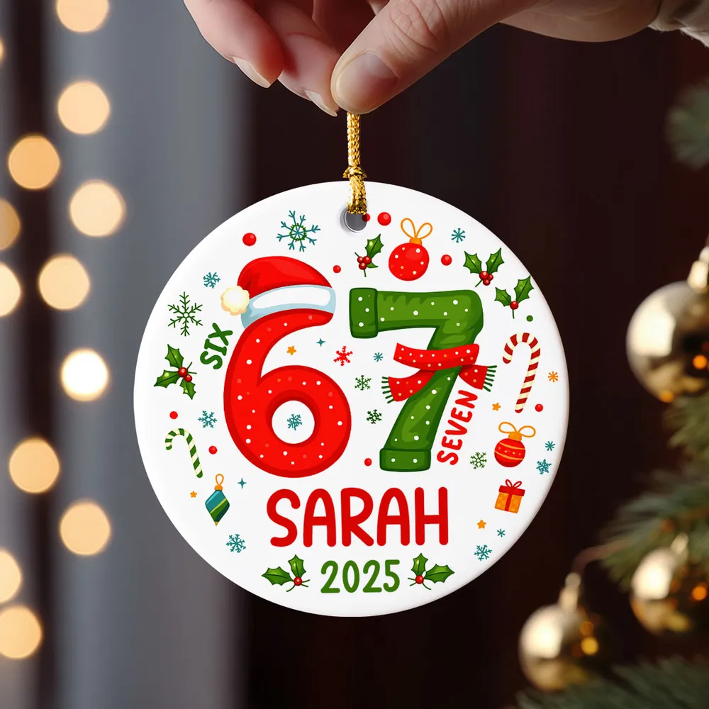 Custom Six Seven 67 Gen Z Funny Slang Teen Keepsake - Personalized Acrylic Ornament - Christmas Gift for Daughter, Son, Grandkids