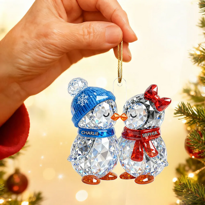 3D Crystal Effect Christmas Penguins Couple - Personalized Acrylic Ornament - Heartwarming Christmas Gift for Couple