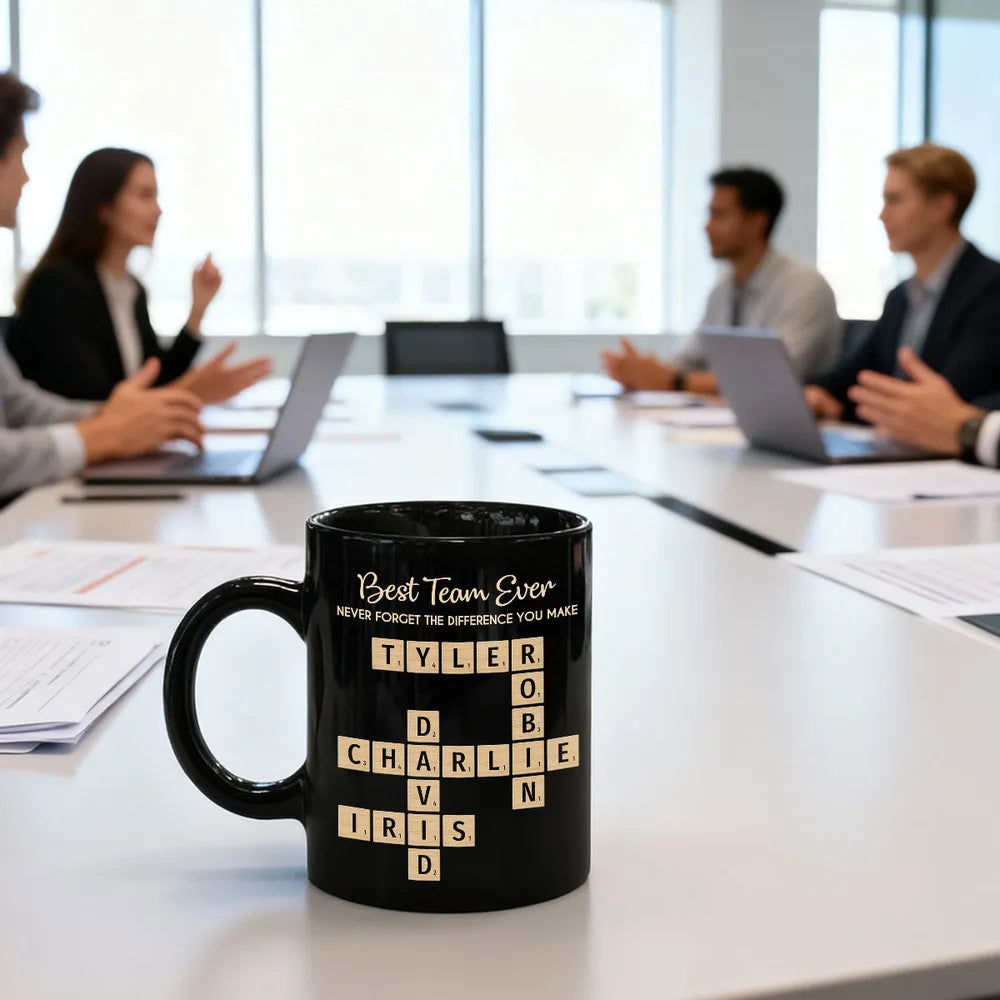 Best Team Ever Never Forget The Difference You Make Crossword Names Puzzle Art - Personalized Mug - Christmas Gift, Appreciation Gift For Colleagues, Coworkers, Boss