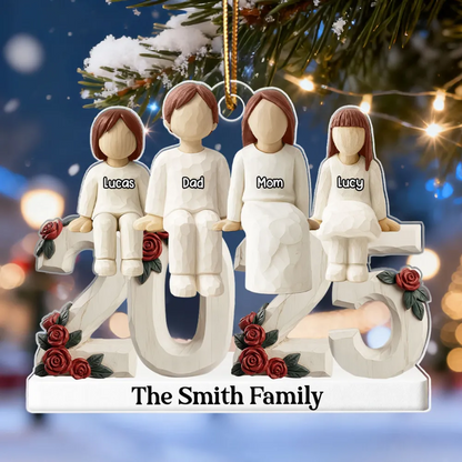 3D Effect Wooden Family Together 2025 - Personalized Acrylic Ornament - Heartwarming Christmas For Family