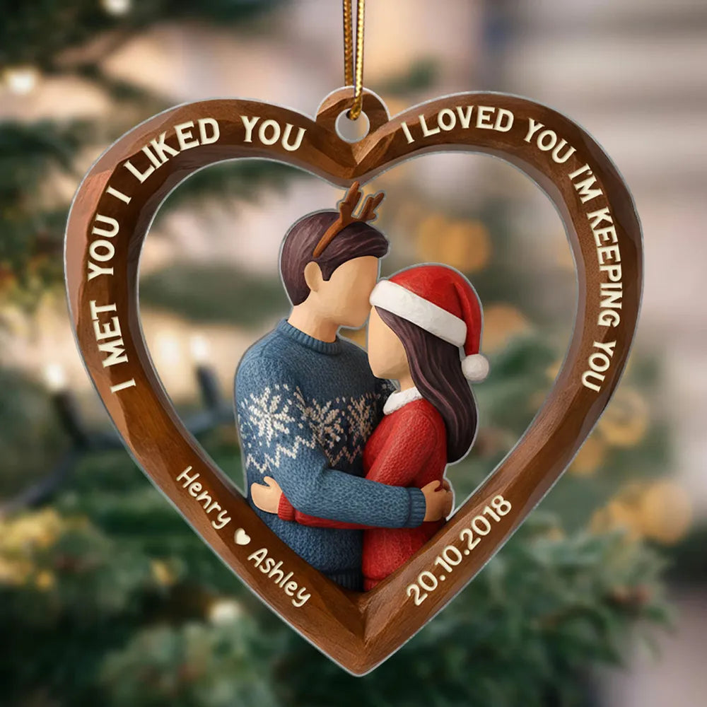3D Effect Wooden Couple All I Want for Christmas is You - Personalized Acrylic Ornament - Christmas Gift for Couples