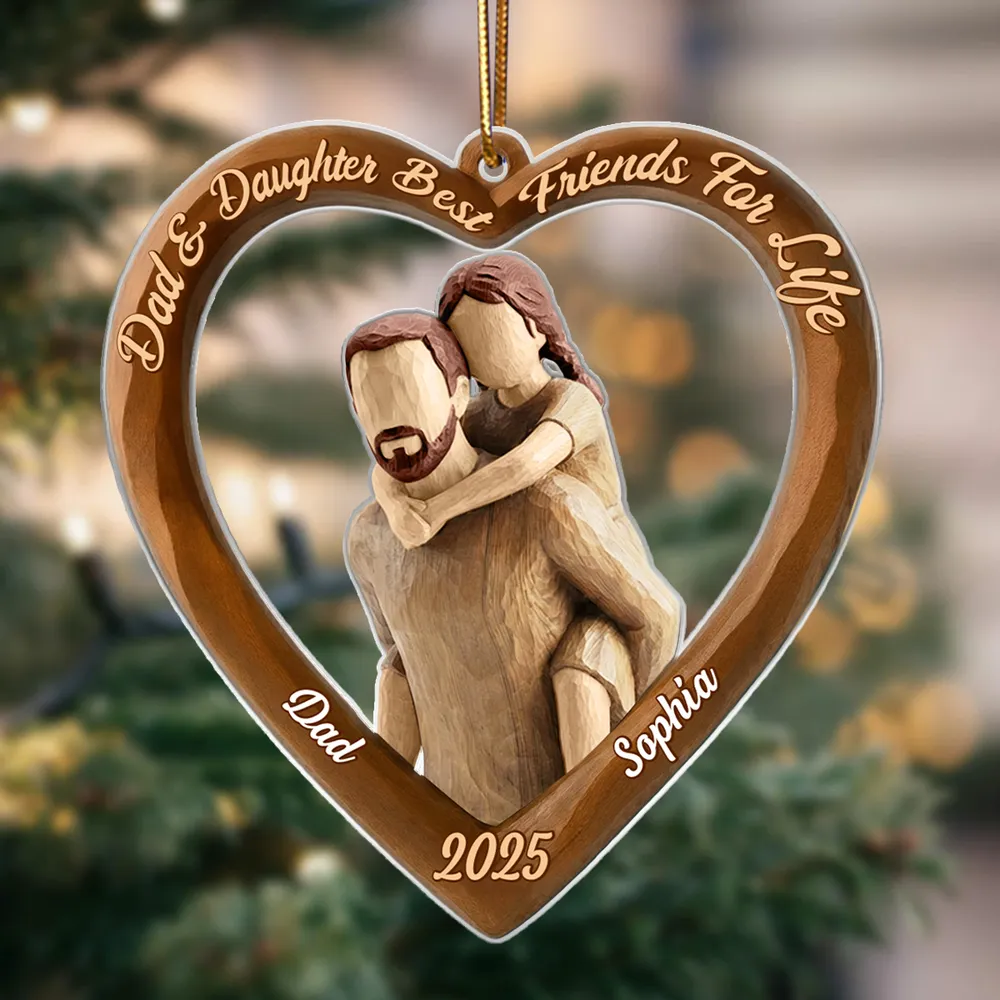 Dad And Son Daughter Heart Christmas - Personalized Acrylic Ornament - Heartwarming Christmas Gift For Dad, For Family