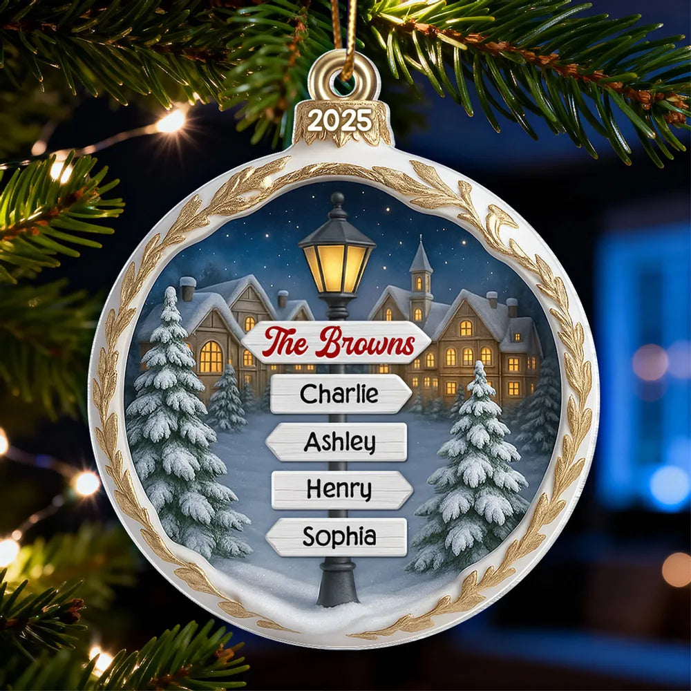 Custom Name Family Sign Post - Personalzied Acrylic Ornament - Christmas Gift for Family