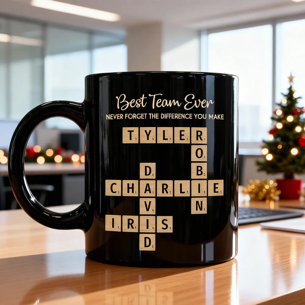 Best Team Ever Never Forget The Difference You Make Crossword Names Puzzle Art - Personalized Mug - Christmas Gift, Appreciation Gift For Colleagues, Coworkers, Boss