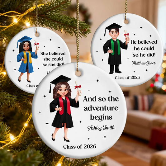 And So The Adventure Begins Class Of 2025 2026 Senior - Personalized Acrylic Ornament - Gift For Graduates, Daughter, Son