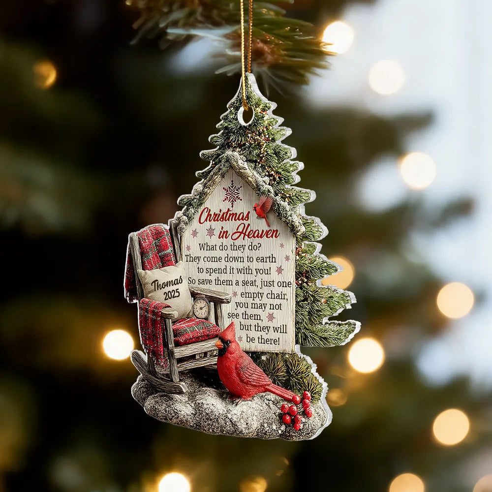 3D Effect Memorial Chair On Christmas - Personalized Acrylic Ornament - Christmas Memorial Keepsake For Family