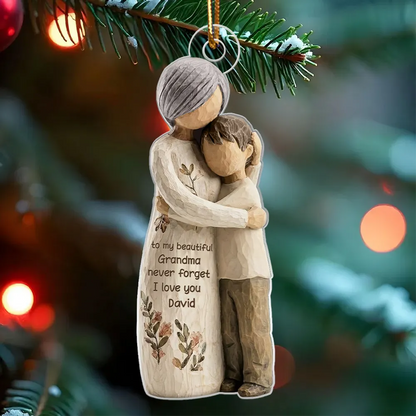 Grandma And Grandkid Faux Wood - Personalized Acrylic Ornament - Heartwarming Christmas Gift For Grandma, For Family