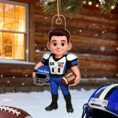 3D Effect Proud Youth American Football Player - Personalized Acrylic Ornament - Gift For Football Lovers