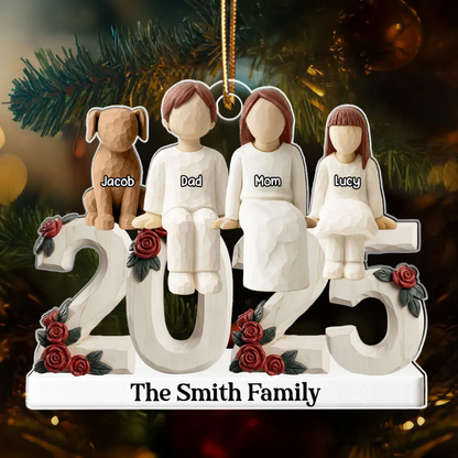 3D Effect Wooden Family Together 2025 - Personalized Acrylic Ornament - Heartwarming Christmas For Family