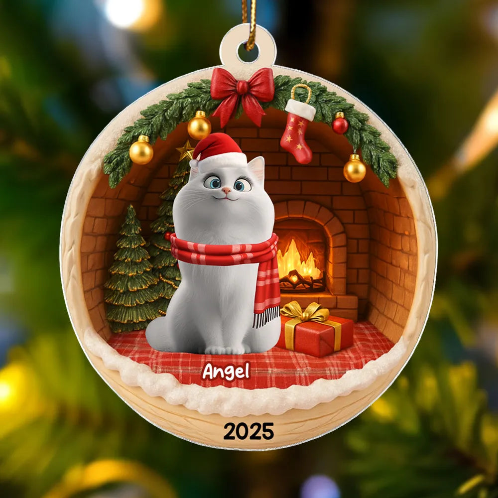 3D Christmas Cats Cozy House - Personalized Acrylic Ornament - Christmas Gift for Cat Lovers