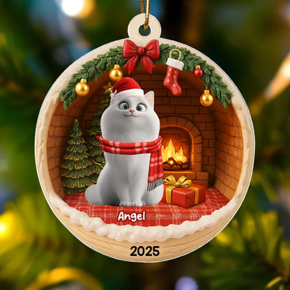 3D Christmas Cats Cozy House - Personalized Acrylic Ornament - Christmas Gift for Cat Lovers