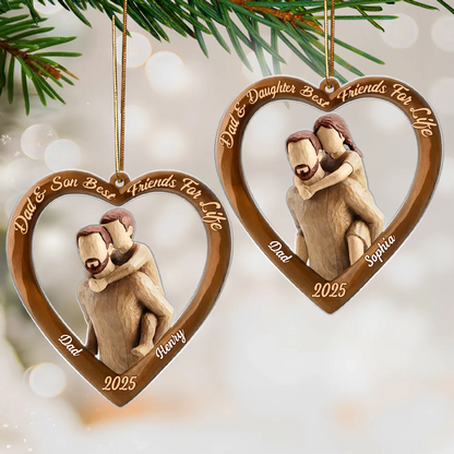 Dad And Son Daughter Heart Christmas - Personalized Acrylic Ornament - Heartwarming Christmas Gift For Dad, For Family