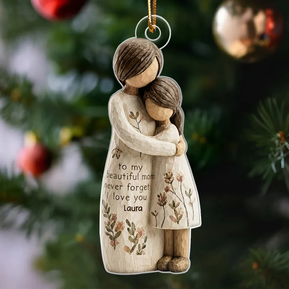 Mom And Daughter Son Faux Wood - Personalized Acrylic Ornament - Heartwarming Christmas Gift For Mom, For Family