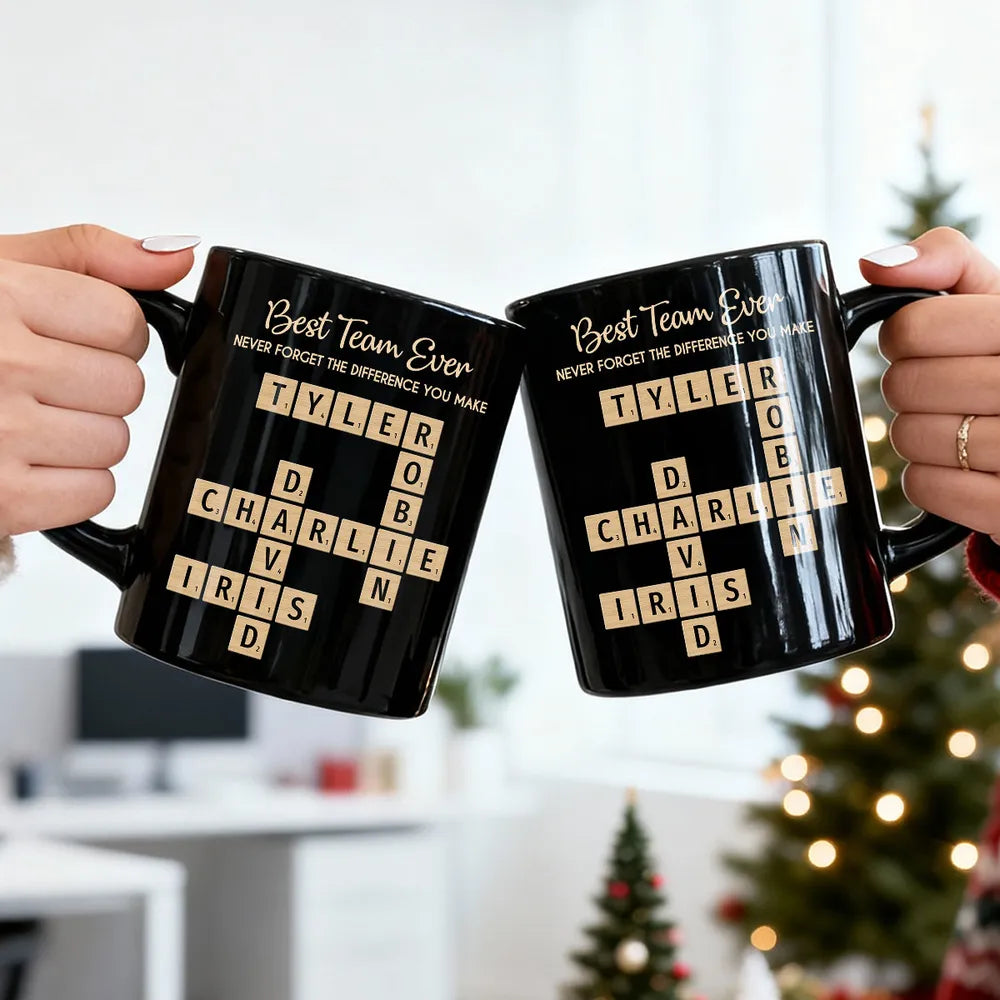 Best Team Ever Never Forget The Difference You Make Crossword Names Puzzle Art - Personalized Mug - Christmas Gift, Appreciation Gift For Colleagues, Coworkers, Boss