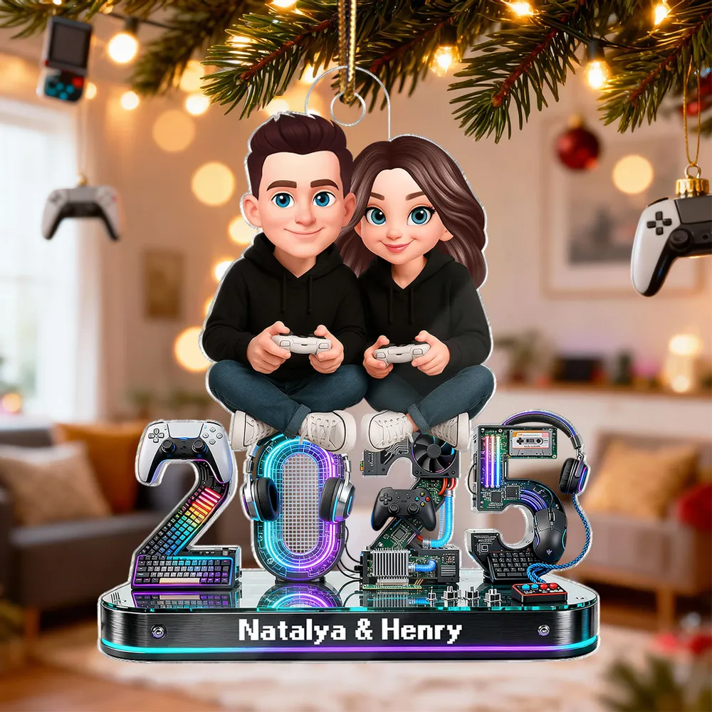 3D Effect Couple Gaming Forever 2 Player Mode Signature Symbols Christmas - Personalized Acrylic Ornament