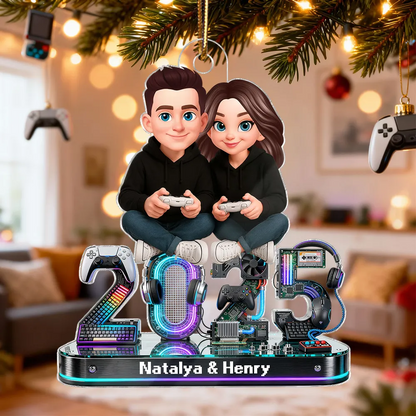 3D Effect Couple Gaming Forever 2 Player Mode Signature Symbols Christmas - Personalized Acrylic Ornament