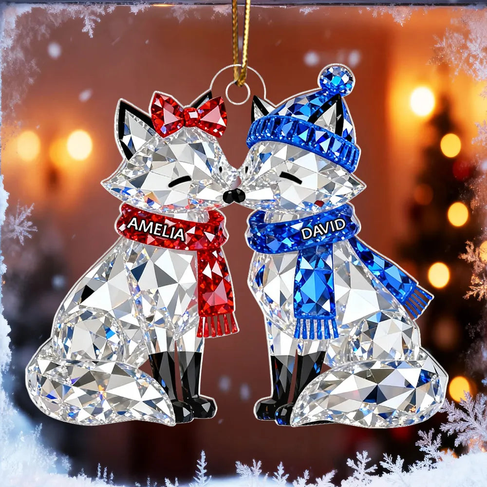 3D Crystal Effect Christmas Animal Couple - Personalized Acrylic Ornament - Heartwarming Christmas Gift for Couple