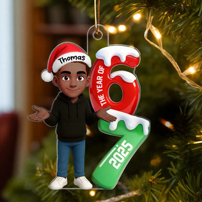 3D Effect 67 Six Seven 2025 Slang Christmas - Personalized Acrylic Ornament - Funny Christmas Gift For Teen, Grandkid, Gen Alpha