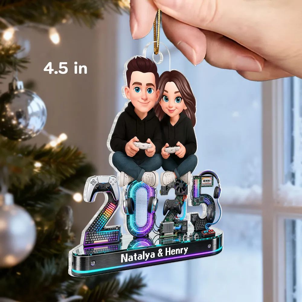 3D Effect Couple Gaming Forever 2 Player Mode Signature Symbols Christmas - Personalized Acrylic Ornament