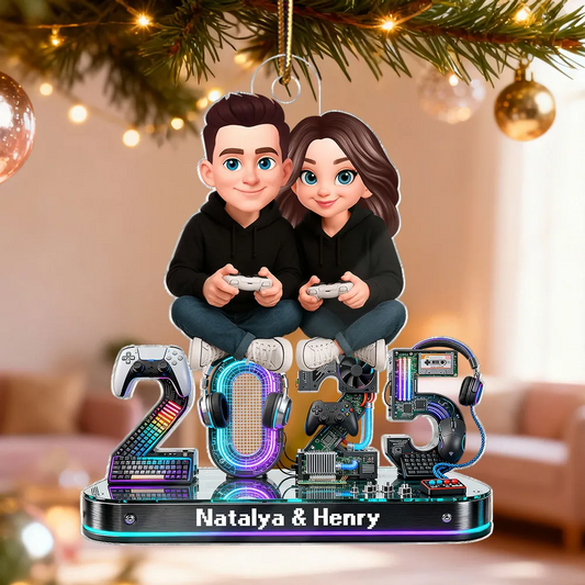 3D Effect Couple Gaming Forever 2 Player Mode Signature Symbols Christmas - Personalized Acrylic Ornament