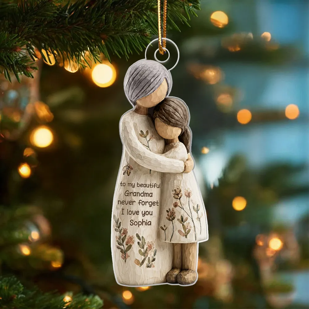 Grandma And Grandkid Faux Wood - Personalized Acrylic Ornament - Heartwarming Christmas Gift For Grandma, For Family