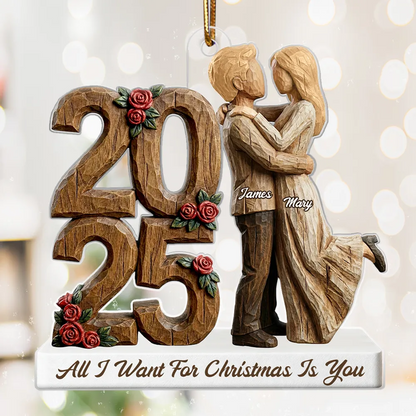 I Want To Grow Old With You Faux Wood - Personalized Acrylic Ornament - Heartwarming Christmas Gift For Him, For Her, For Couple