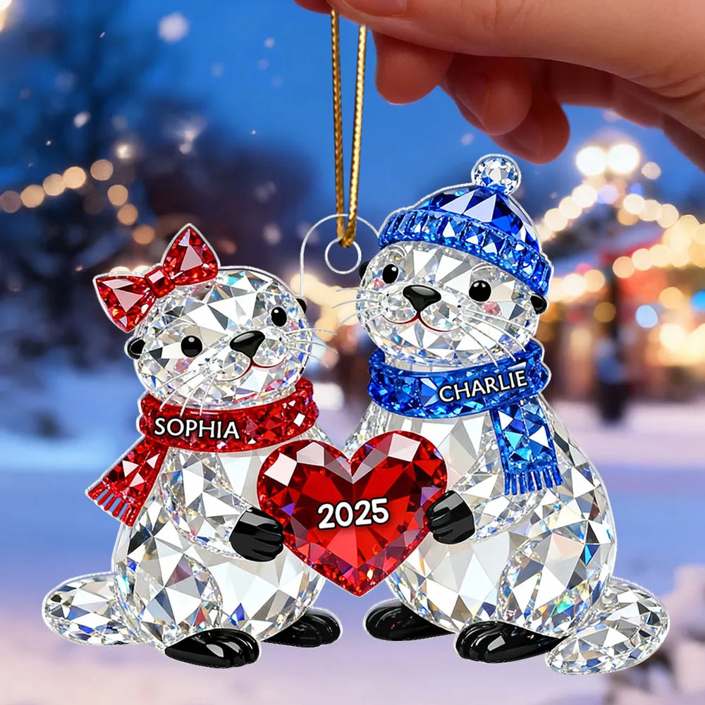 3D Crystal Effect Christmas Animal Couple - Personalized Acrylic Ornament - Heartwarming Christmas Gift for Couple