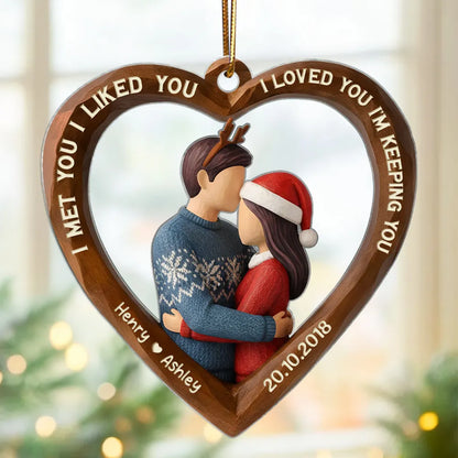3D Effect Wooden Couple All I Want for Christmas is You - Personalized Acrylic Ornament - Christmas Gift for Couples