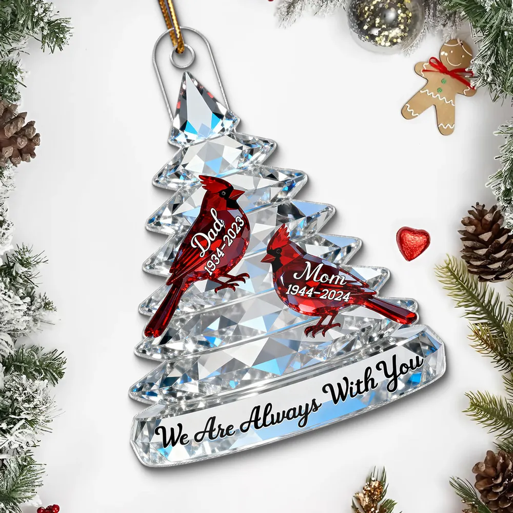 3D Crystal Effect Memorial Christmas Tree Cardinals - Personalized Acrylic Ornament - Remembrance Gift, Sympathy Gift For Whole Family, Extended Family