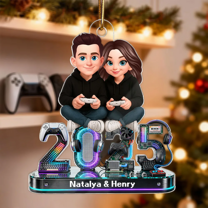 3D Effect Couple Gaming Forever 2 Player Mode Signature Symbols Christmas - Personalized Acrylic Ornament