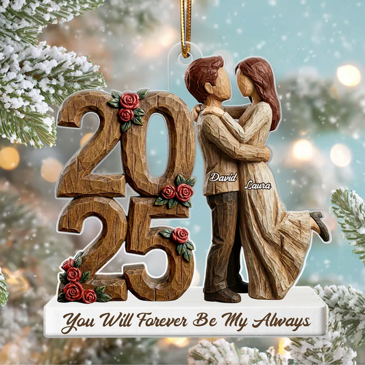 I Want To Grow Old With You Faux Wood - Personalized Acrylic Ornament - Heartwarming Christmas Gift For Him, For Her, For Couple