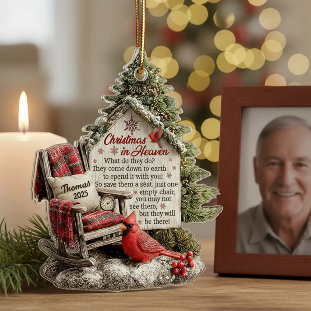 3D Effect Memorial Chair On Christmas - Personalized Acrylic Ornament - Christmas Memorial Keepsake For Family