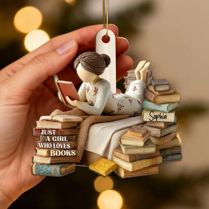 Just A Girl Who Loves Books 3D Effect - Personalized Wooden Ornament - Christmas Gift For Book Lover, Bookworm
