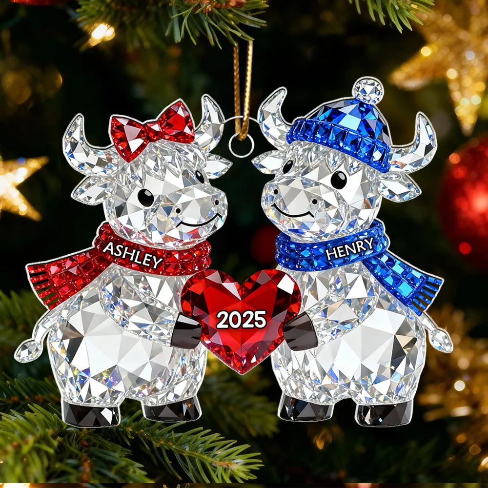 3D Crystal Effect Christmas Animal Couple - Personalized Acrylic Ornament - Heartwarming Christmas Gift for Couple
