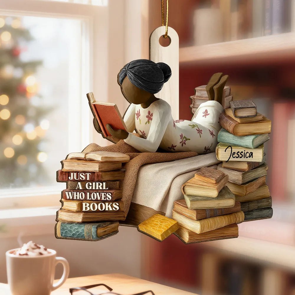 Just A Girl Who Loves Books 3D Effect - Personalized Wooden Ornament - Christmas Gift For Book Lover, Bookworm
