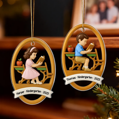 3D Effect School Girl Boy - Personalized Acrylic Ornament - Kindergarten, PreK School Milestone Gift For Kid