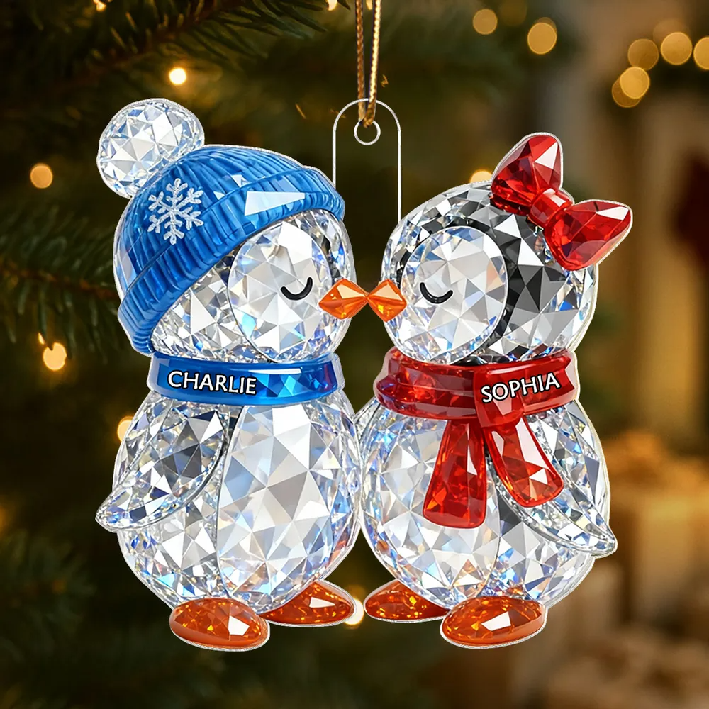 3D Crystal Effect Christmas Penguins Couple - Personalized Acrylic Ornament - Heartwarming Christmas Gift for Couple