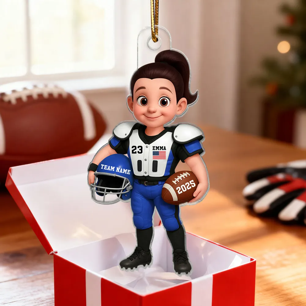 3D Effect Proud Youth American Football Player - Personalized Acrylic Ornament - Gift For Football Lovers