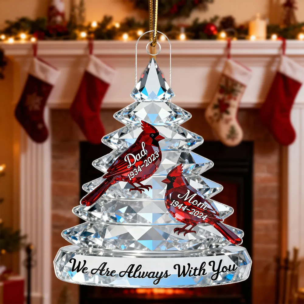 3D Crystal Effect Memorial Christmas Tree Cardinals - Personalized Acrylic Ornament - Remembrance Gift, Sympathy Gift For Whole Family, Extended Family