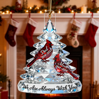 3D Crystal Effect Memorial Christmas Tree Cardinals - Personalized Acrylic Ornament - Remembrance Gift, Sympathy Gift For Whole Family, Extended Family