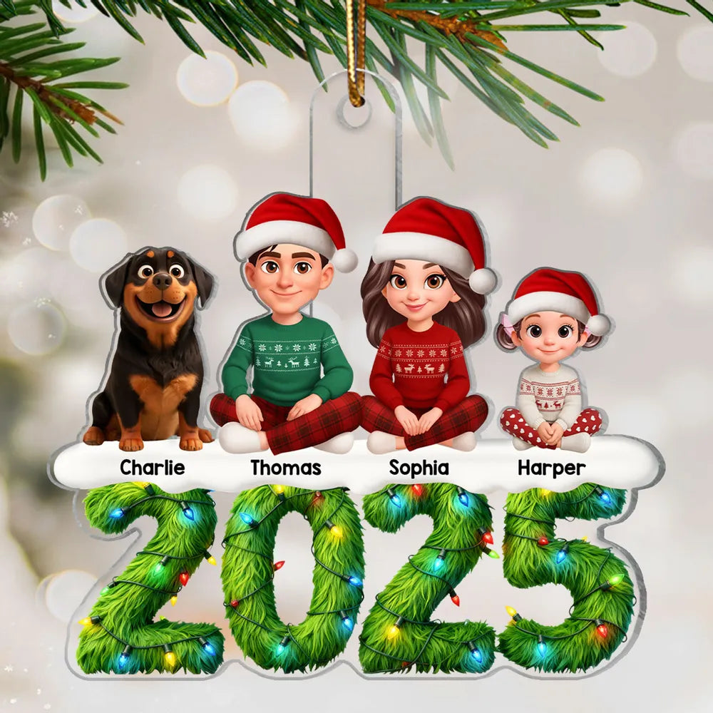 3D Effect Festive Christmas Green Pattern Beautiful Family Together - Personalized Acrylic Ornament