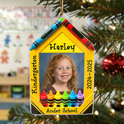 3D Effect Crayon Frame Custom Photo - Personalized Acrylic Ornament - PreK Kindergarten School Milestone Gift