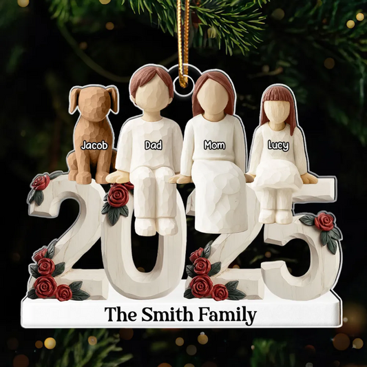 3D Effect Wooden Family Together 2025 - Personalized Acrylic Ornament - Heartwarming Christmas For Family